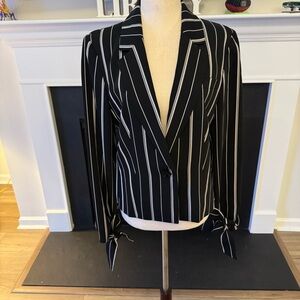 ✨ Nine West Black & White Pinstripe Tie-Sleeve Blazer | Size 6